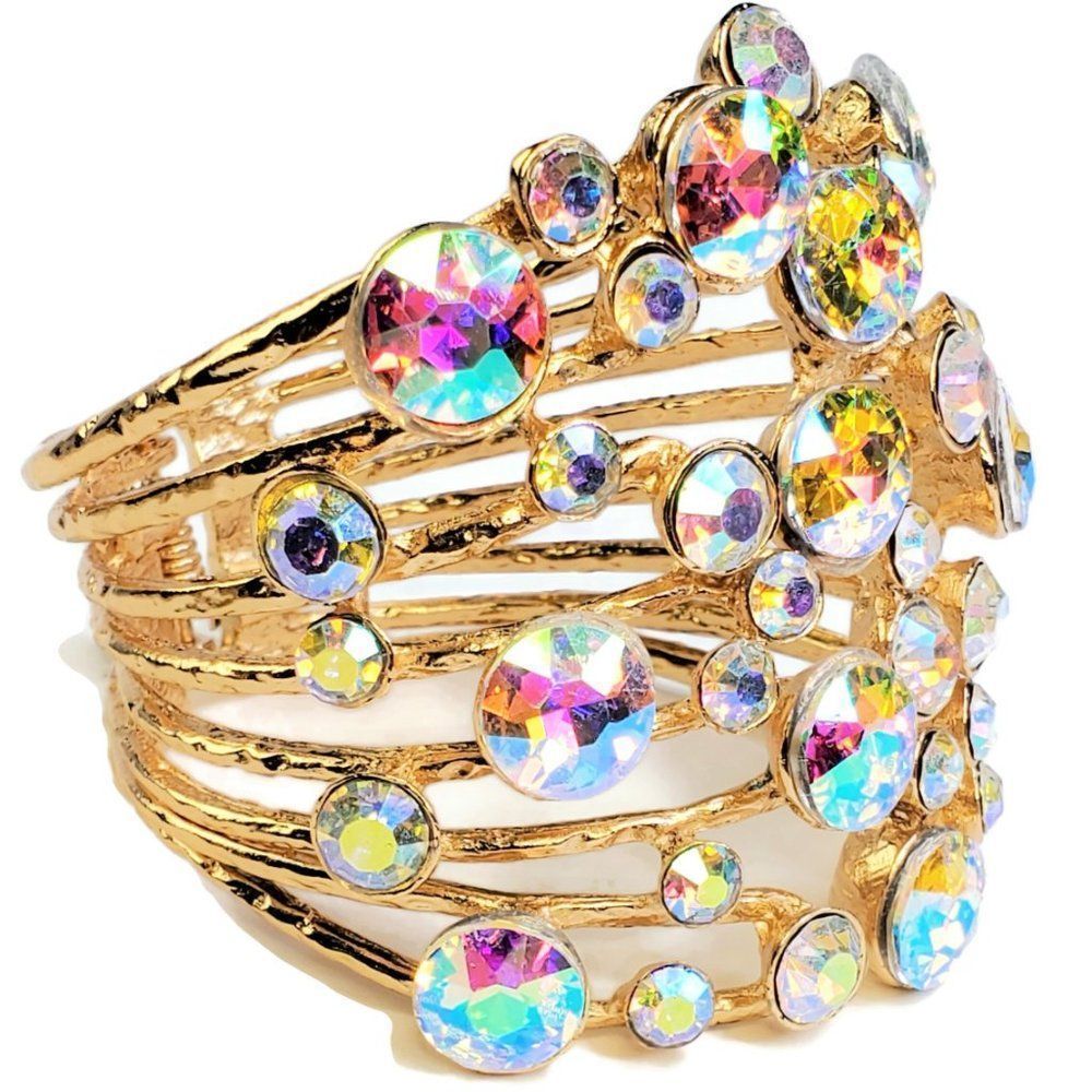 Embellished Stone Hinged Cuff Bracelet - image 7